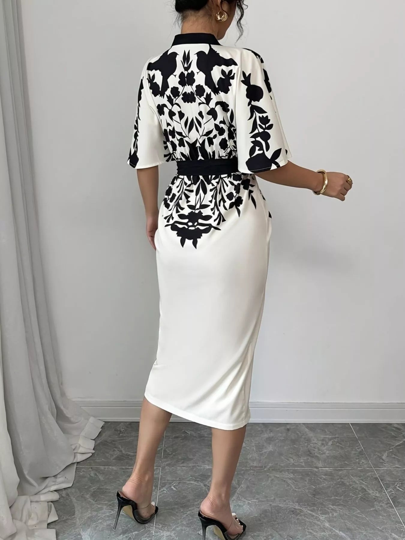 Button Front Half Sleeve Dress