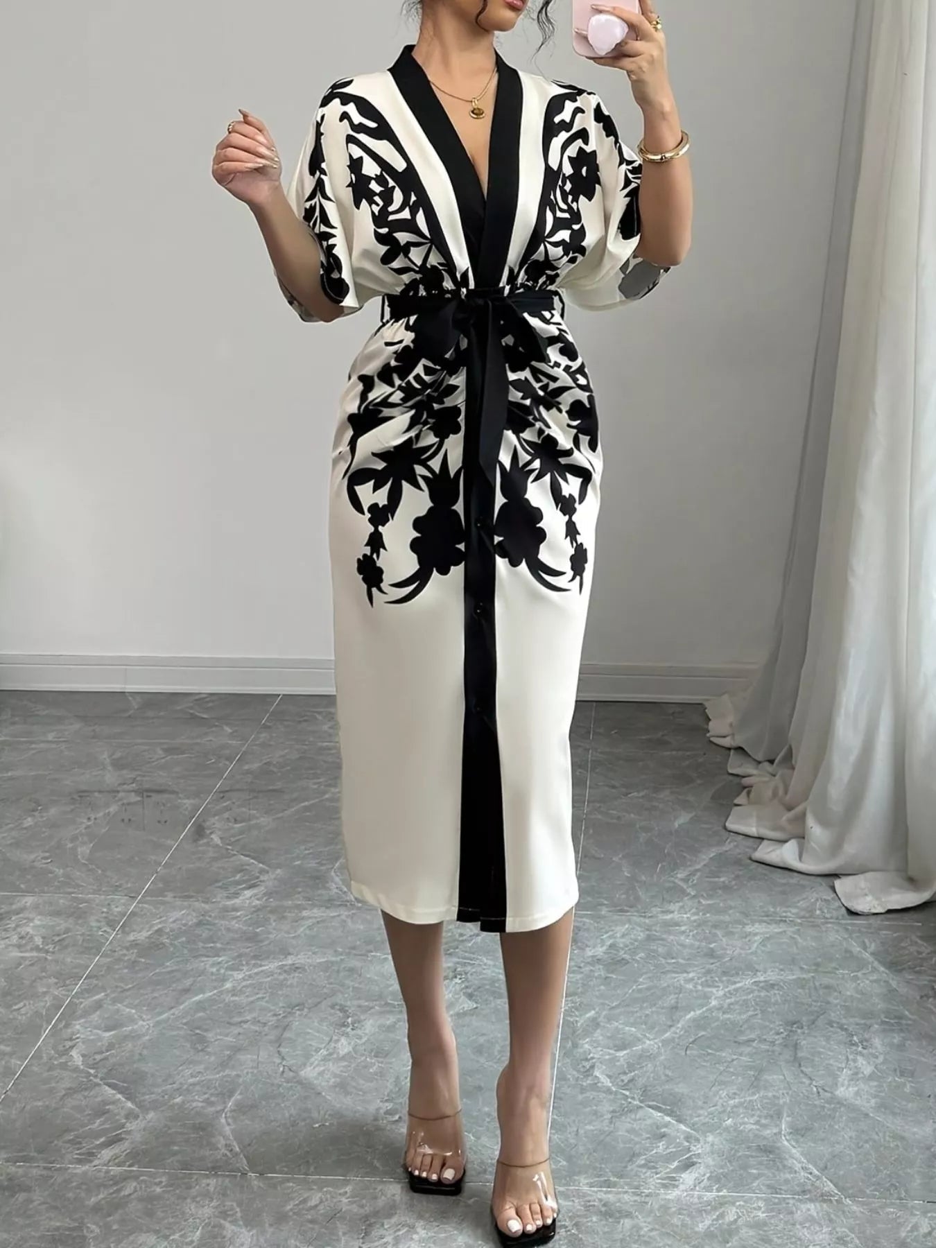 Button Front Half Sleeve Dress