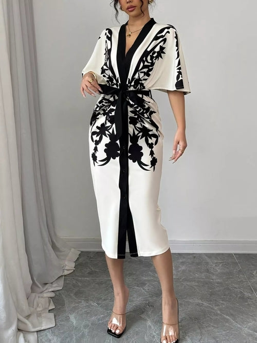 Button Front Half Sleeve Dress